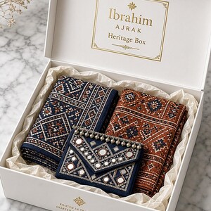 Conjunto de lenços com estampa Sindhi Ajrak | 2 xales tradicionais, estojo para espelho, algodão imagem 6