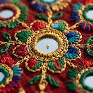 Juego de fundas de cojín con bordado de espejo pakistaní / Camino de mesa Ajrak estilo boho, cojines decorativos bordados a mano imagen 6