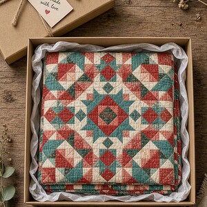 Handmade Sindhi Ralli Patchwork Quilt | Boho Bedspread + Wall Tapestry | Cottagecore Vintage Throw Blanket | Pakistani Folk Art Artisan image 10