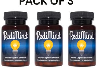 Redimind Brain Natural Cognitive Support Enhancement Supplement 3-pack 90 Veggie Capsules