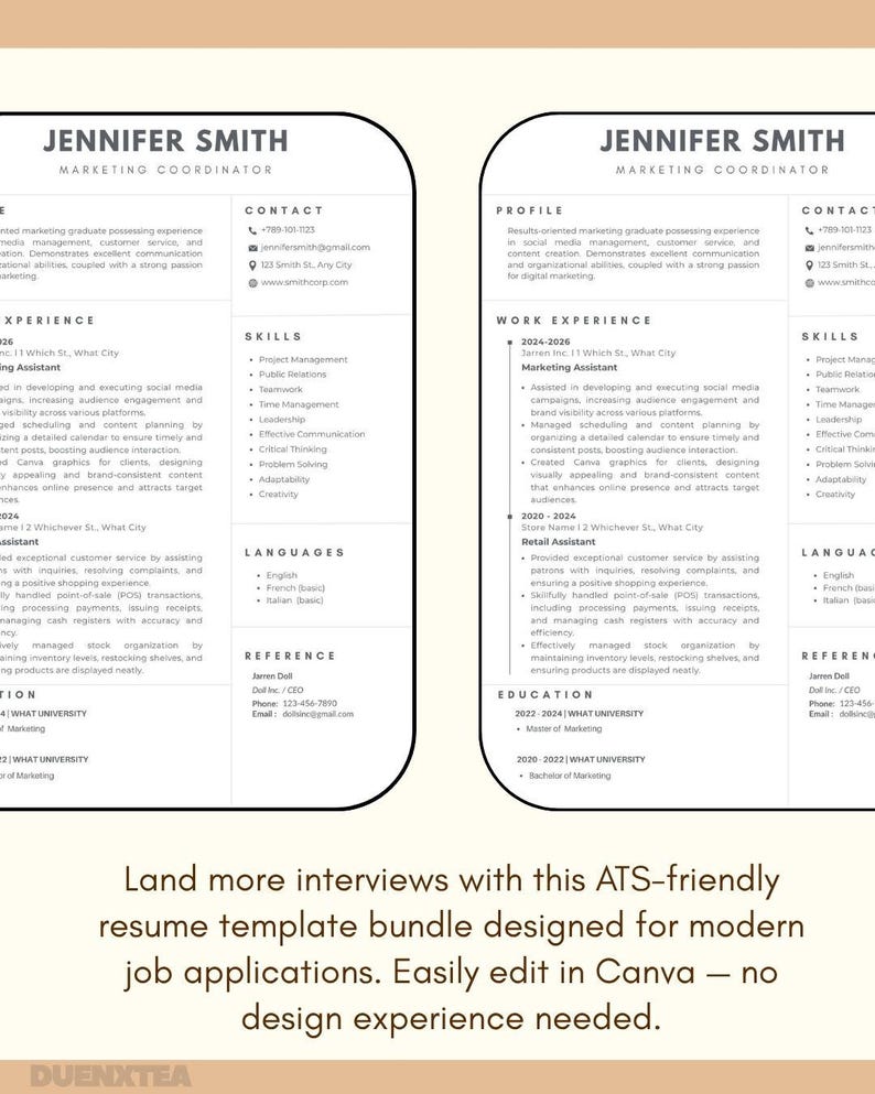ATS Friendly Resume Template Canva | Professional CV Resume Bundle ...