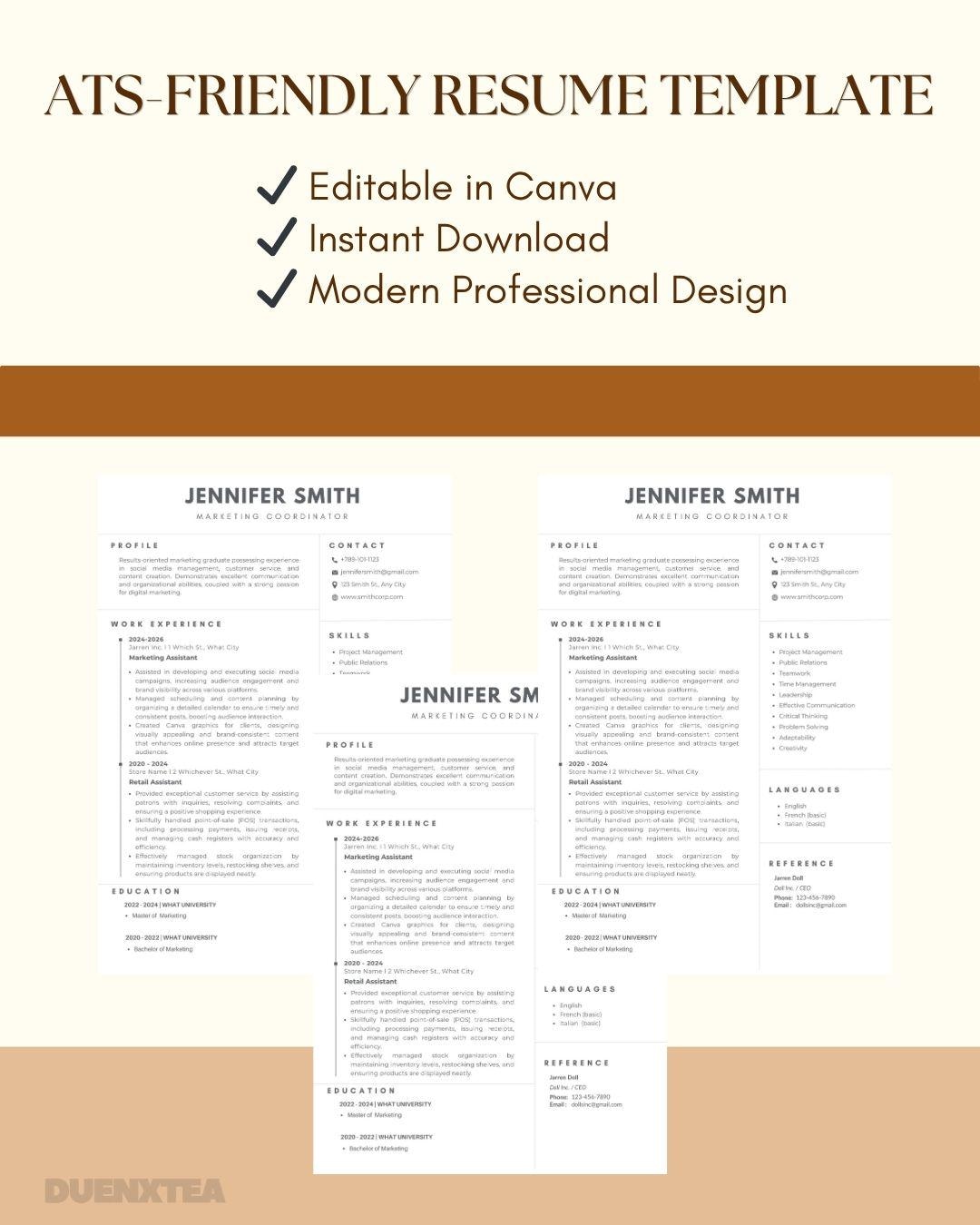 ATS Friendly Resume Template Canva | Professional CV Resume Bundle ...