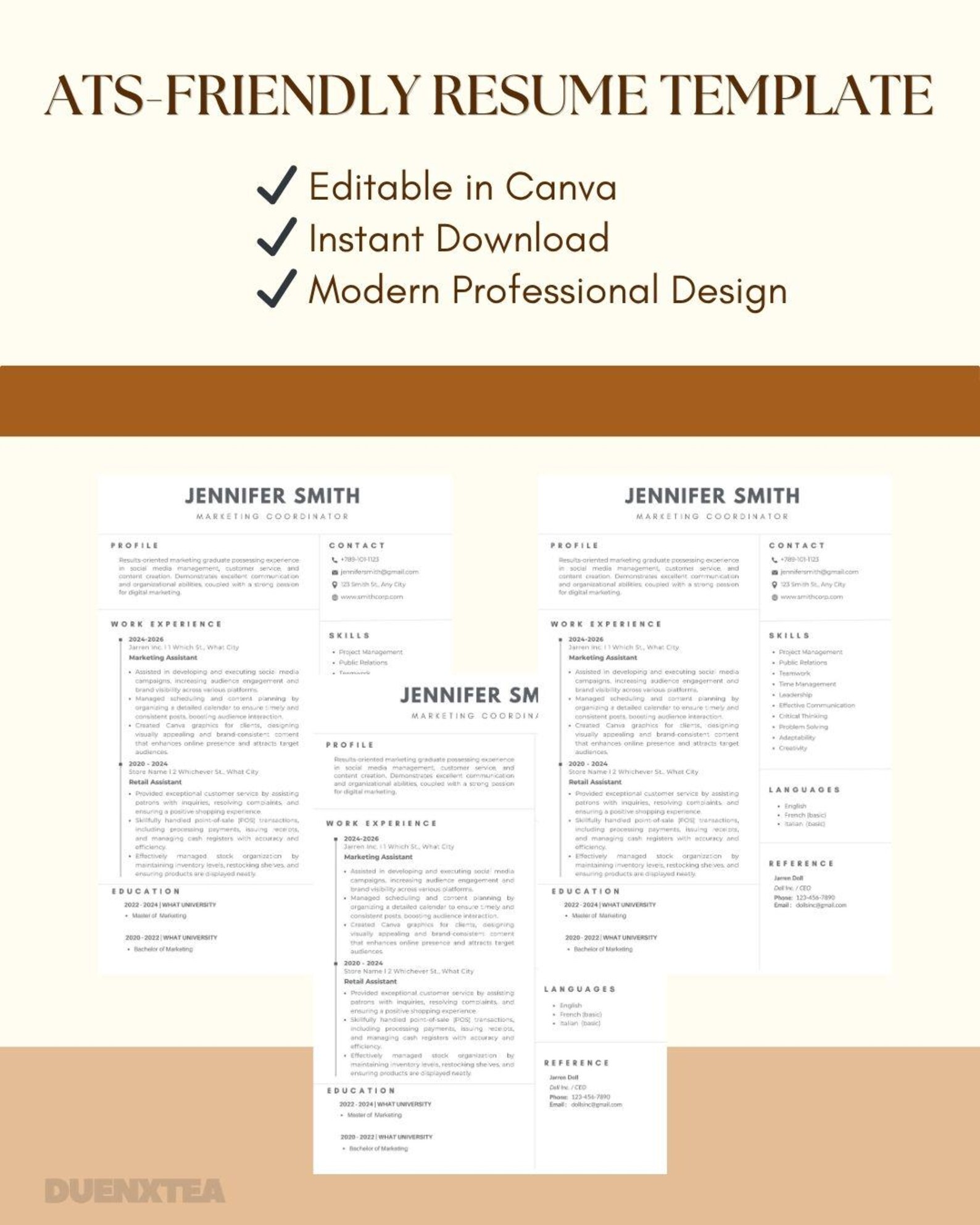 ATS Friendly Resume Template Canva | Modern Professional CV Bundle ...