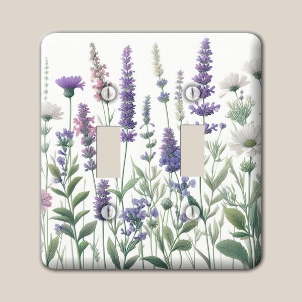 Wildflower Meadow Garden Purple White Green Decorative Metal Switch Plate Cover, Oversized Steel Wallplate