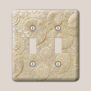 Ammonite Fossil Seashell Nautilus Stone Cream Decorative Metal Switch Plate Cover, Oversized Steel Wallplate