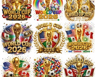 World Cup 2026 PNG Bundle, Football Tournament Graphics, Soccer Trophy, World Soccer Flags, T Shirt Sublimation Design, Football Sublimation