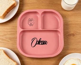 Vierkant bord voor kinderen, gepersonaliseerd siliconen accessoire voor babyvoeding