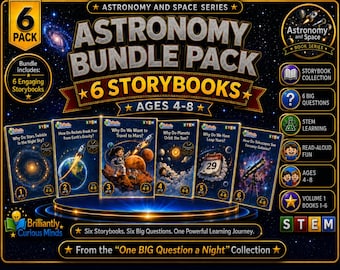 Astronomy and Space STEM Storybook Bundle Vol. 1, 6 Kids Science Books, Digital PDF, Ages 4-8