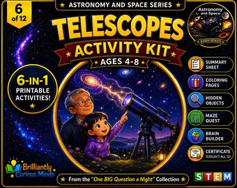 Telescope Activity Kit for Kids | Printable Astronomy STEM Activities | Space Science Worksheets Ages 4–8