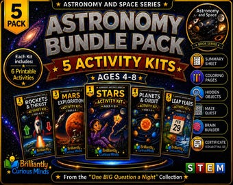 Space Activity Kit Bundle for Kids | 5-Pack Printable Astronomy STEM Activities | Science Worksheets Ages 4–8
