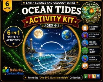 Ocean Tide Activity Kit for Kids | Printable Earth Science STEM Activities | Science Worksheets Ages 4–8
