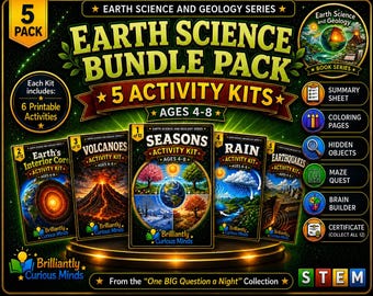 Earth Science Activity Kit Bundle for Kids | 5-Pack Printable Geology STEM Activities | Science Worksheets Ages 4–8
