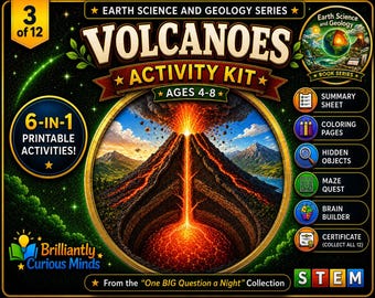 Volcano Activity Kit for Kids | Printable Earth Science STEM Activities | Science Worksheets Ages 4–8
