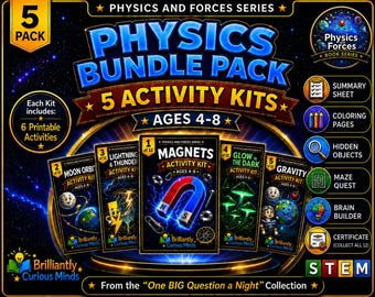 Physics Activity Kit Bundle for Kids | 5-Pack Printable STEM Activities | Science Worksheets Ages 4–8