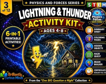 Thunder and Lightning Activity Kit for Kids | Printable Weather Science Worksheets Ages 4–8