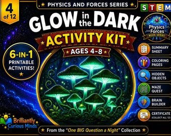 Glow in the Dark Activity Kit for Kids | Printable Physics STEM Activities | Science Worksheets Ages 4–8