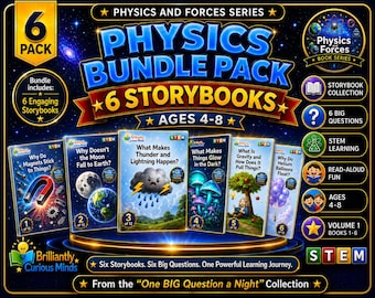Physics and Forces STEM Storybook Bundle Vol. 1, 6 Kids Science Books, Digital PDF, Ages 4-8