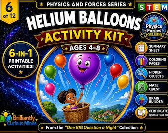 Helium Balloon Activity Kit for Kids | Printable Physics STEM Activities | Science Worksheets Ages 4–8