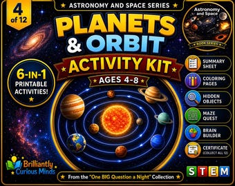Planets and Orbit Activity Kit for Kids | Printable Astronomy STEM Activities | Space Science Worksheets Ages 4–8