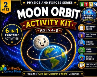 Moon Activity Kit for Kids | Printable Physics STEM Activities | Science Worksheets Ages 4–8