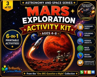Mars Activity Kit for Kids | Printable Astronomy STEM Activities | Space Science Worksheets Ages 4–8