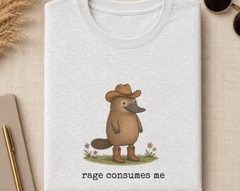 Funny Platypus Shirt, Platypus Rage Consumes Me Tee, Weird Animal Lover Gift, Cowboy Platypus T-Shirt, Cute Deadpan Wildlife Shirt