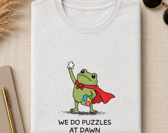 Puzzle Shirt, Funny Frog We Do Puzzles At Dawn T-Shirt, Jigsaw Puzzle Lover Tee, Puzzle Addict Gift, Puzzler Humor