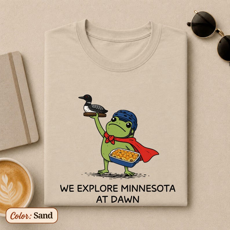 Sand Frog Back Minnesota Shirt, We Explore Minnesota at Dawn Frog Tee, North Star ...