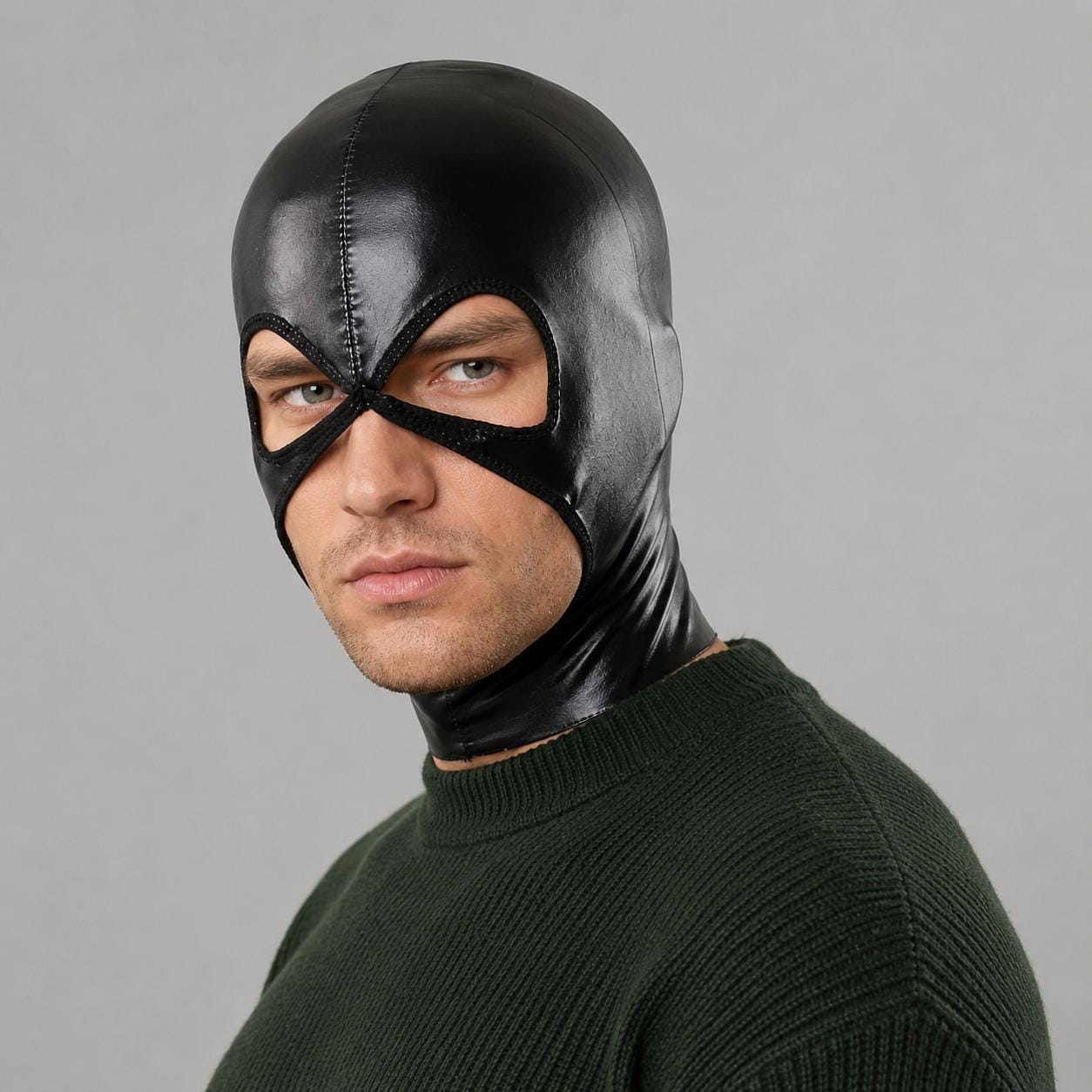Leather Look Hood Mask, Open Face Balaclava, Superhero Cosplay Cowl, Festival Costume Headwear, Gift for Him