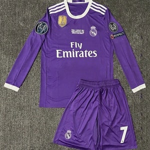 Maglia da trasferta Real Madrid stagione 2016-2017 Cristiano Ronaldo n. 7 Maglia viola retrò Champions League Maglia da calcio manica corta a maniche lunghe immagine 6