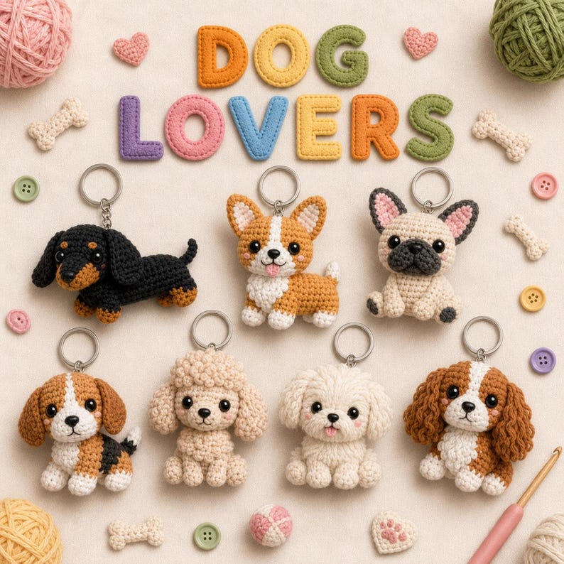 Nyckelringsvirkmönster Amigurumi Söta Djur Mat PDF-handledning DIY Gåva Små Projekt Samlingsset, Megapaket bild 6