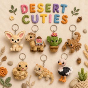 Nyckelringsvirkmönster Amigurumi Söta Djur Mat PDF-handledning DIY Gåva Små Projekt Samlingsset, Megapaket bild 3