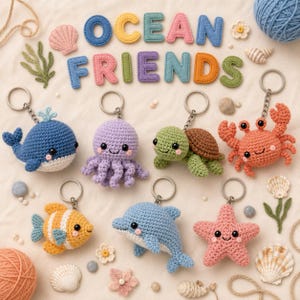 Nyckelringsvirkmönster Amigurumi Söta Djur Mat PDF-handledning DIY Gåva Små Projekt Samlingsset, Megapaket bild 5