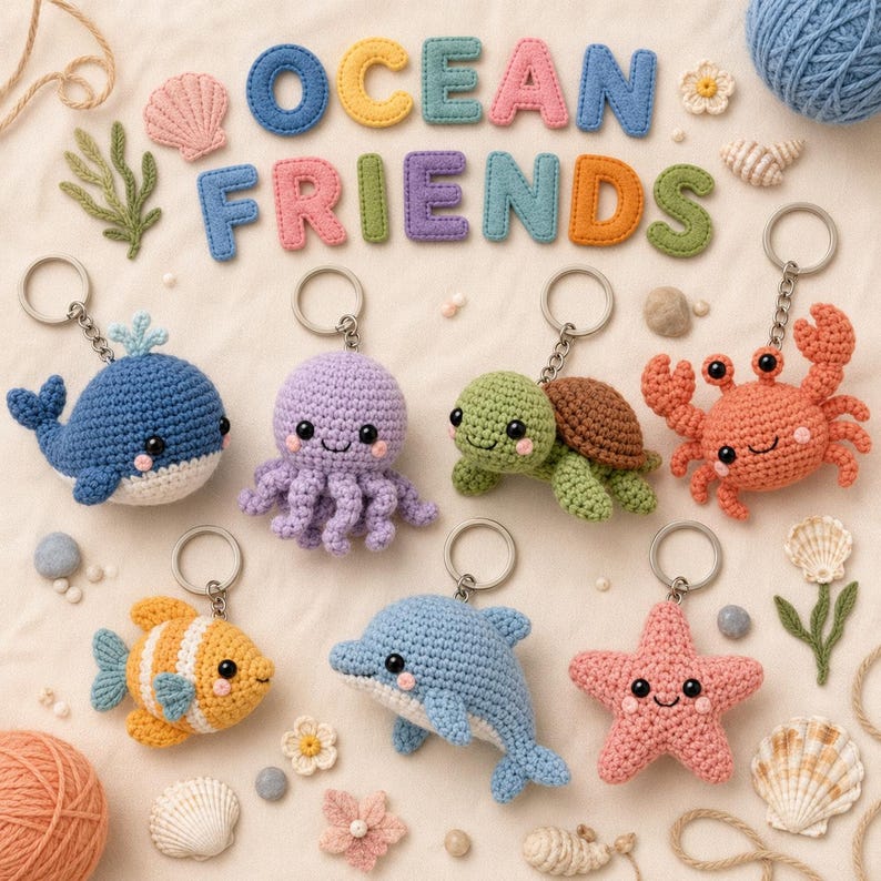 Nyckelringsvirkmönster Amigurumi Söta Djur Mat PDF-handledning DIY Gåva Små Projekt Samlingsset, Megapaket bild 5
