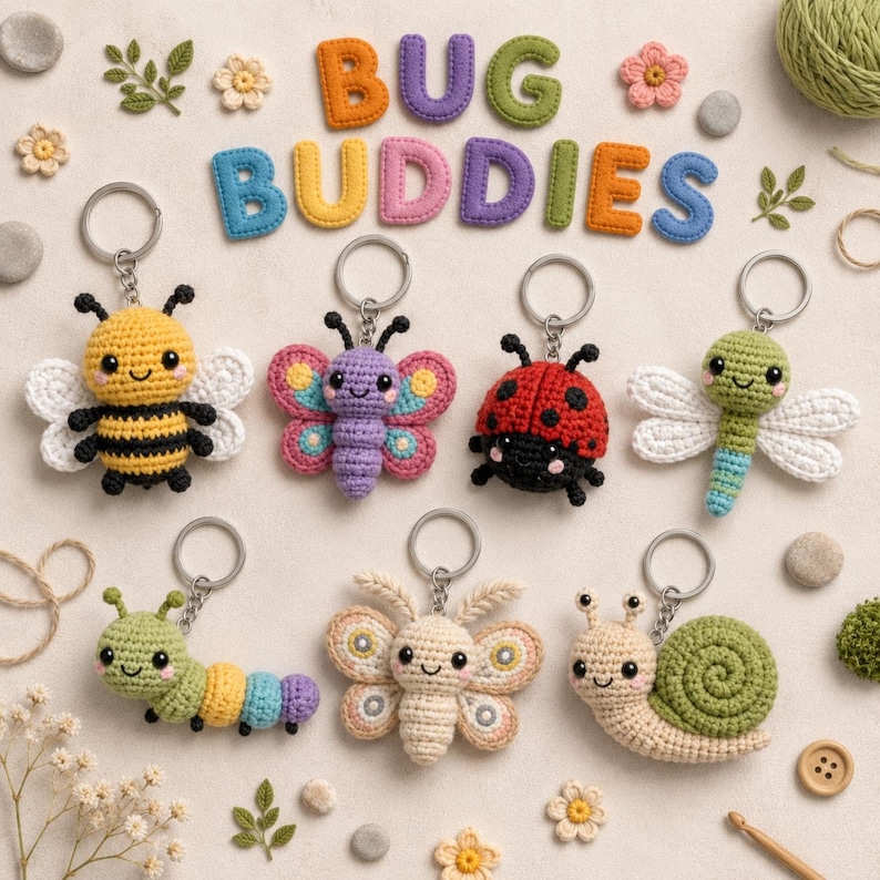 Nyckelringsvirkmönster Amigurumi Söta Djur Mat PDF-handledning DIY Gåva Små Projekt Samlingsset, Megapaket bild 8