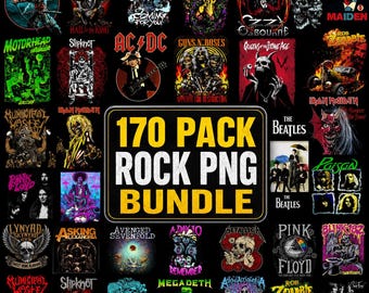 170+ Vintage Rock Graphic Bundle PNG | Heavy Metal Shirt Design | Grunge Aesthetic Poster | Retro Concert Bootleg | Gothic Skull Art Clipart