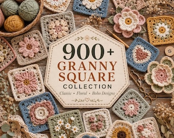 900+ Granny Square Crochet Patterns | Mega Bundle Crochet Motifs | Blanket Afghan Block Designs | Flower Granny Square | Crochet Collection