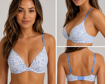 Hurley T Shirt Bra Womens 36C Blue White Abstract Print Underwire Padded