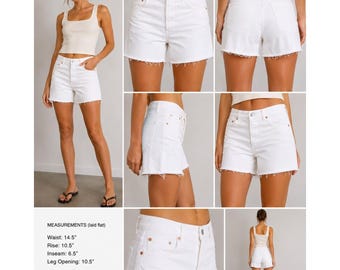 Pantaloncini di jeans Zara da donna, 4, bianchi, a vita alta, con orlo sfrangiato.
