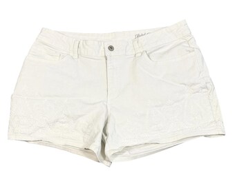 Shorts Faded Glory para mujer, talla 16, color blanco, bordados, mezclilla elástica, tiro medio, estilo casual.