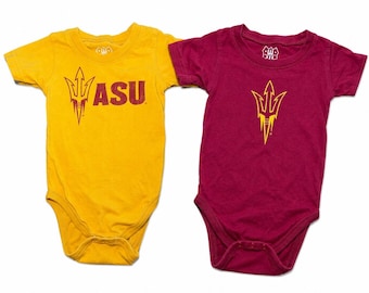 Wes and Willy ASU Arizona State Sun Devils Bodysuits Lot 2 Organic Cotton 18M