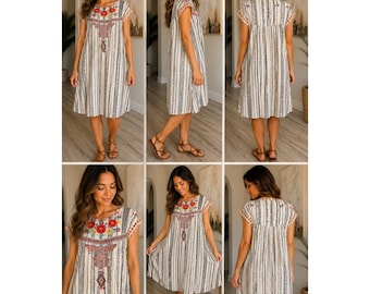 Savanna Jane Dress Womens Small Cream Embroidered Floral Boho Rayon Shift Tunic