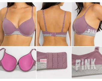 Victoria's Secret PINK Wear Everywhere Bra Womens 36D Mauve Logo Strap T-Shirt