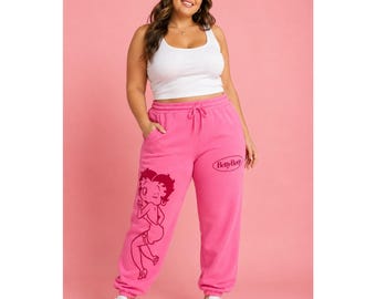 Betty Boop Sweatpants Womens XXL Pink Graphic Fleece Joggers Lounge Pants