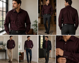 Geoffrey Beene Dress Shirt Mens Big 18.5 34/35 Burgundy No Iron Long Sleeve