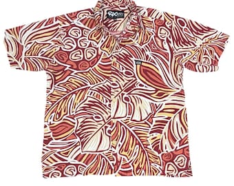 Vintage 90s Rix Hawaii Hawaiian Shirt Mens M Red Tan Cotton Made in Hawaii Aloha