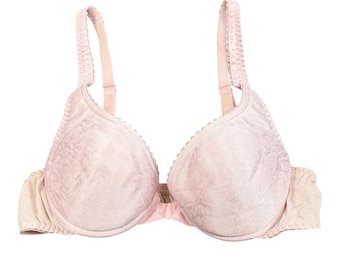 Vintage Y2K Victoria's Secret Bra Women 34A Pink Floral Lace Push Up Front Close