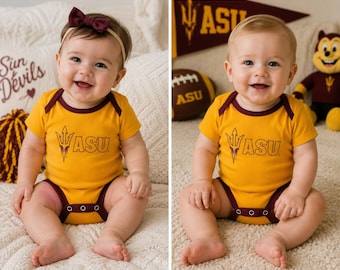 ASU Arizona State Sun Devils Infant Bodysuit 0-3M Gold Maroon NCAA Logo