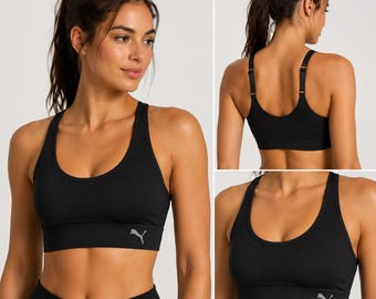 Puma Sports Bra Womens M Black Seamless Stretch Adjustable Straps Activewear