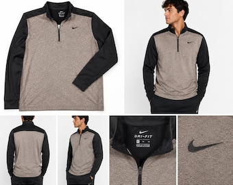 Felpa da allenamento Nike Dri-FIT con cerniera a un quarto, taglia XL, colore tortora, grigio e nero.